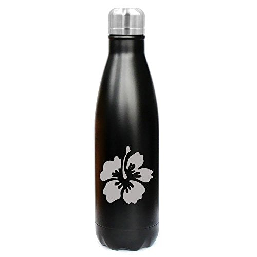 17 oz. Double Wall Vacuum Insulated Stainless Steel Water Bottle Travel Mug Cup Hibiscus (Black)