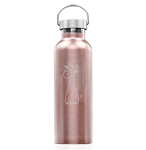 Rose Gold Double Wall Vacuum Insulated Stainless Steel Tumbler Travel Mug Cute Giraffe Cartoon (25 oz Water Bottle)