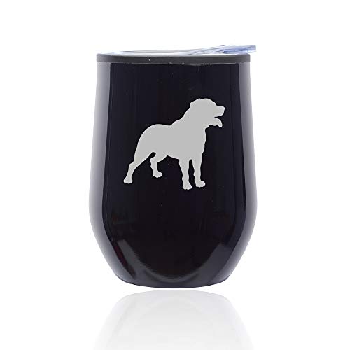 Stemless Wine Tumbler Coffee Travel Mug Glass With Lid Rottweiler (Midnight Black)