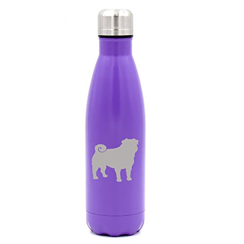 17 oz. Double Wall Vacuum Insulated Stainless Steel Water Bottle Travel Mug Cup Pug (Purple)