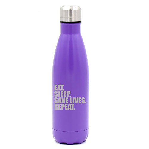 17 oz. Double Wall Vacuum Insulated Stainless Steel Water Bottle Travel Mug Cup Eat Sleep Save Lives Repeat Nurse Paramedic Doctor EMT Firefighter Police (Purple)