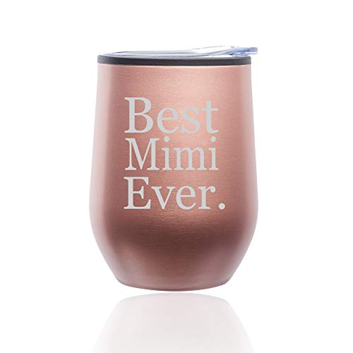 Stemless Wine Tumbler Coffee Travel Mug Glass With Lid Best Mimi Ever (Rose Gold)