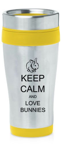 Yellow 16oz Insulated Stainless Steel Travel Mug Z1177 Keep Calm and Love Bunnies