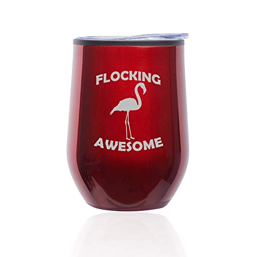 Stemless Wine Tumbler Coffee Travel Mug Glass With Lid Flocking Awesome Flamingo Funny (Red)