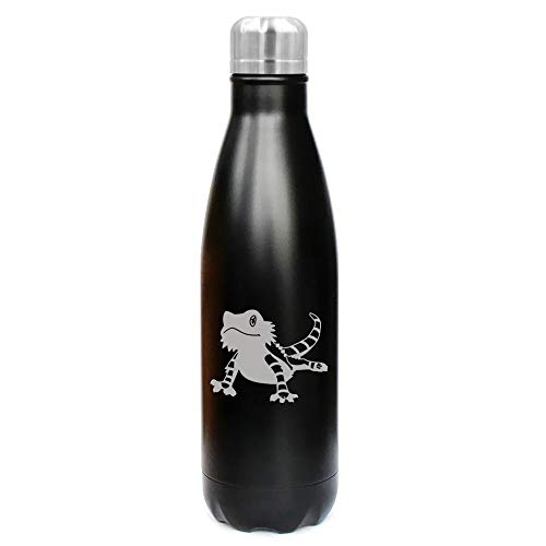 17 oz. Double Wall Vacuum Insulated Stainless Steel Water Bottle Travel Mug Cup Bearded Dragon Lizard (Black)