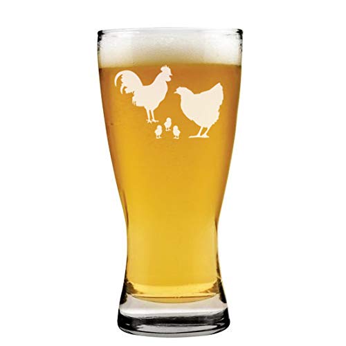 15 oz Beer Pilsner Glass Chicken Family