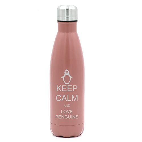 MIP Brand 17 oz. Double Wall Vacuum Insulated Stainless Steel Water Bottle Travel Mug Cup Keep Calm and Love Penguins (Rose Gold)