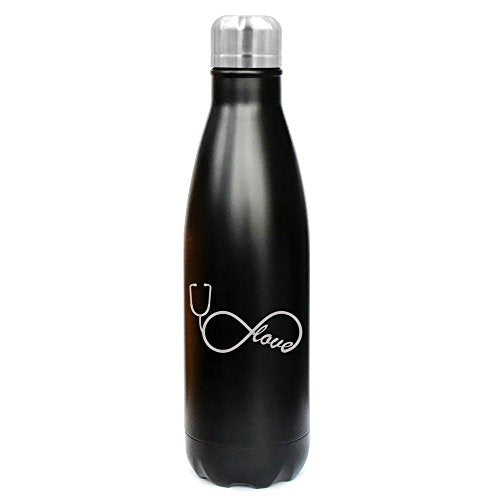 17 oz. Double Wall Vacuum Insulated Stainless Steel Water Bottle Travel Mug Cup Infinity Love Nursing Stethoscope (Black)