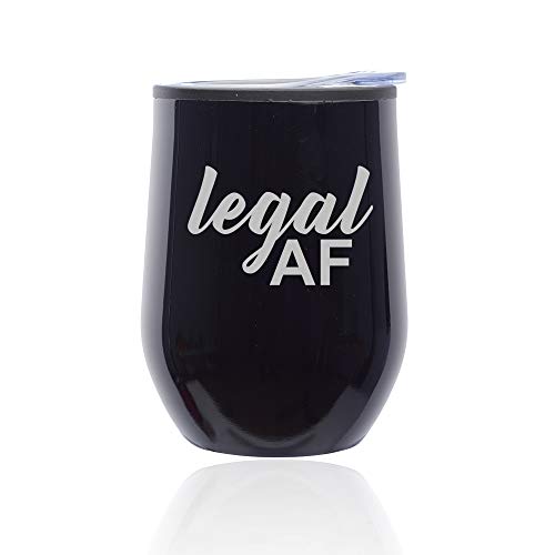 Stemless Wine Tumbler Coffee Travel Mug Glass With Lid Legal AF 21st Birthday (Midnight Black)