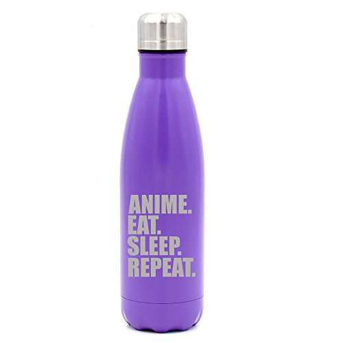 17 oz. Double Wall Vacuum Insulated Stainless Steel Water Bottle Travel Mug Cup Anime Eat Sleep Repeat (Purple)