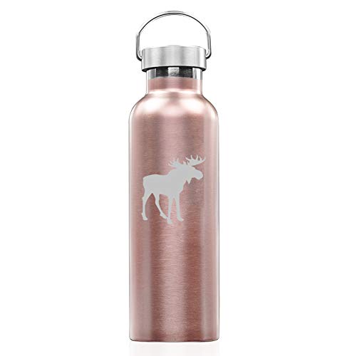 Rose Gold Double Wall Vacuum Insulated Stainless Steel Tumbler Travel Mug Moose (25 oz Water Bottle)