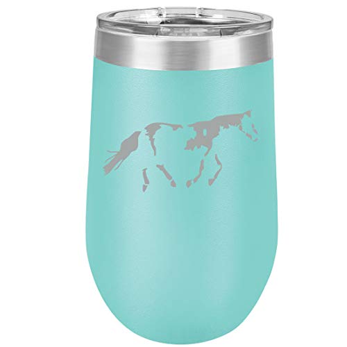 16 oz Double Wall Vacuum Insulated Stainless Steel Stemless Wine Tumbler Glass Coffee Travel Mug With Lid Paint Horse (Teal)