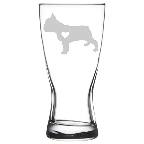 15 oz Beer Pilsner Glass Cute Frenchie French Bulldog With Heart