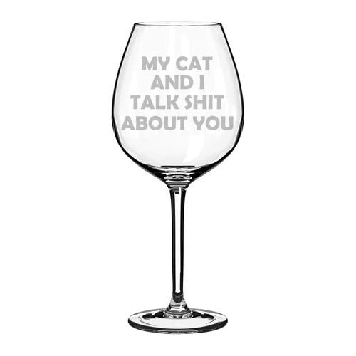 Wine Glass Goblet Funny My Cat And I Talk About You (20 oz Jumbo)