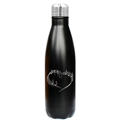 17 oz. Double Wall Vacuum Insulated Stainless Steel Water Bottle Travel Mug Cup Heart Love Music Notes (Black)