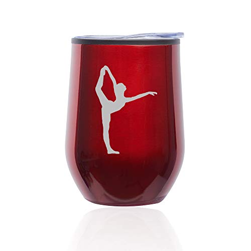 Stemless Wine Tumbler Coffee Travel Mug Glass With Lid Dancer Gymnastics (Red)