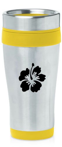 Yellow 16oz Insulated Stainless Steel Travel Mug Z1033 Hibiscus