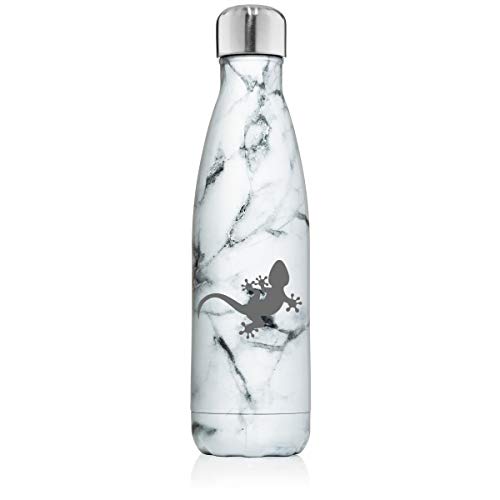 17 oz. Double Wall Vacuum Insulated Stainless Steel Water Bottle Travel Mug Cup Gecko Lizard (Black White Marble)