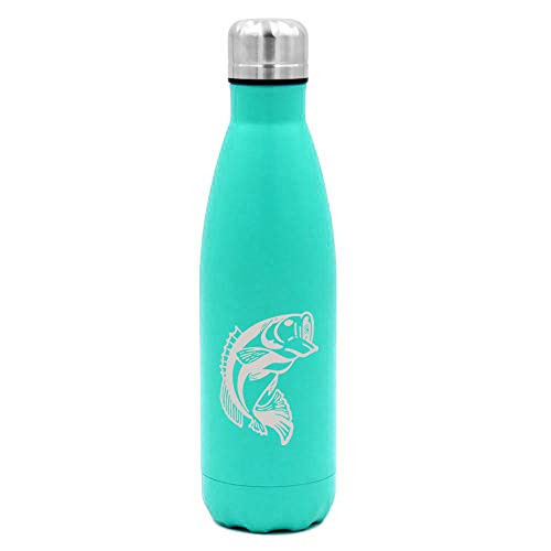 MIP Brand 17 oz. Double Wall Vacuum Insulated Stainless Steel Water Bottle Travel Mug Cup Bass Fish (Light-Blue)