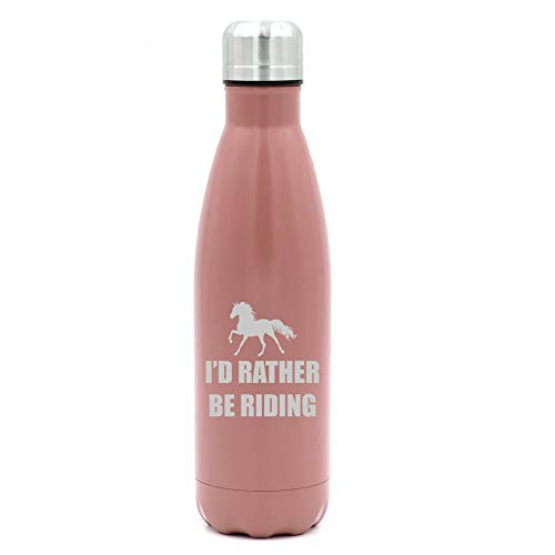 MIP Brand 17 oz. Double Wall Vacuum Insulated Stainless Steel Water Bottle Travel Mug Cup I'd Rather Be Riding Horse (Rose Gold)