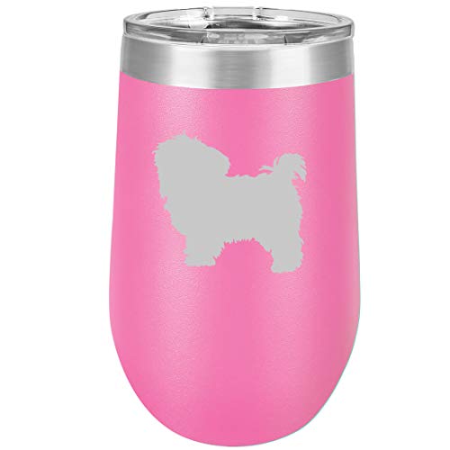 16 oz Double Wall Vacuum Insulated Stainless Steel Stemless Wine Tumbler Glass Coffee Travel Mug With Lid Maltese (Hot Pink)