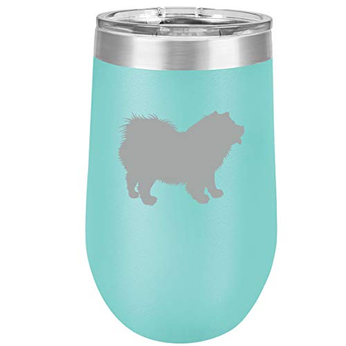 16 oz Double Wall Vacuum Insulated Stainless Steel Stemless Wine Tumbler Glass Coffee Travel Mug With Lid Chow Chow (Teal)