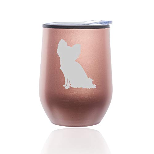 Stemless Wine Tumbler Coffee Travel Mug Glass With Lid Papillon (Rose Gold)