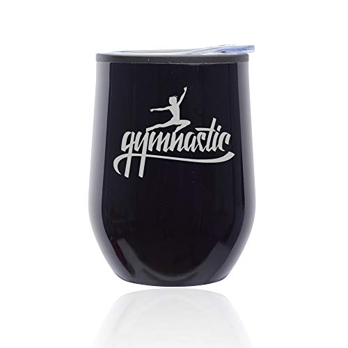 Stemless Wine Tumbler Coffee Travel Mug Glass With Lid Gymnastic Calligraphy (Midnight Black)
