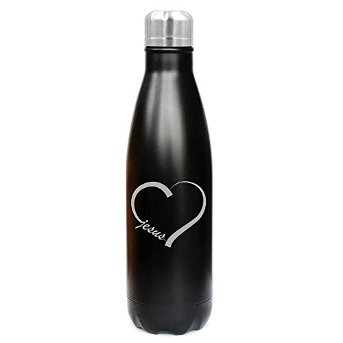 MIP Brand 17 oz. Double Wall Vacuum Insulated Stainless Steel Water Bottle Travel Mug Cup Love Heart Jesus (Black)