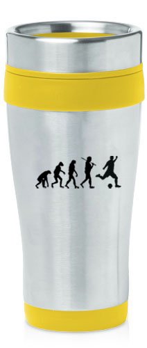 Yellow 16oz Insulated Stainless Steel Travel Mug Z929 Evolution Soccer