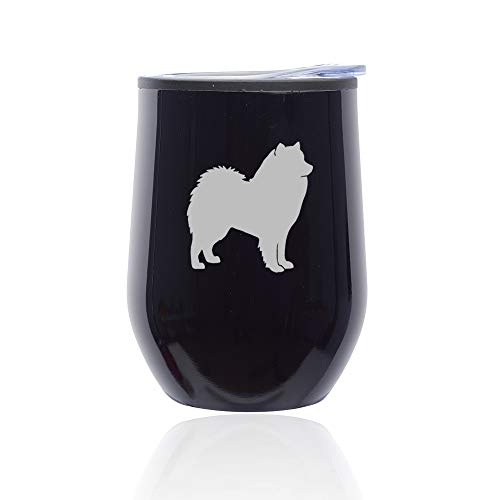 Stemless Wine Tumbler Coffee Travel Mug Glass With Lid Samoyed (Midnight Black)