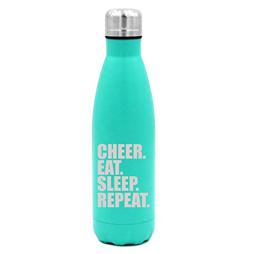 17 oz. Double Wall Vacuum Insulated Stainless Steel Water Bottle Travel Mug Cup Cheer Eat Sleep Repeat Cheerleader (Light-Blue)