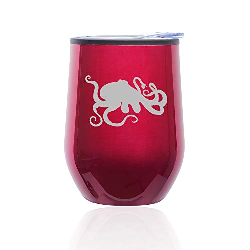 Stemless Wine Tumbler Coffee Travel Mug Glass With Lid Octopus And Tentacles (Fuchsia)