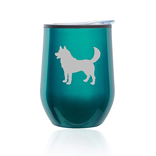 Stemless Wine Tumbler Coffee Travel Mug Glass With Lid Husky (Turquoise Teal)