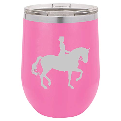 12 oz Double Wall Vacuum Insulated Stainless Steel Stemless Wine Tumbler Glass Coffee Travel Mug With Lid Dressage Horse With Rider (Hot-Pink)