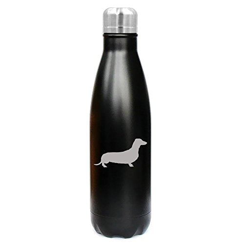 17 oz. Double Wall Vacuum Insulated Stainless Steel Water Bottle Travel Mug Cup Dachshund (Black)