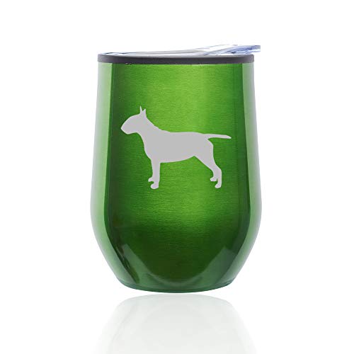 Stemless Wine Tumbler Coffee Travel Mug Glass With Lid Bull Terrier (Green)