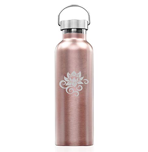 Rose Gold Double Wall Vacuum Insulated Stainless Steel Tumbler Travel Mug Lotus Flower Scroll (25 oz Water Bottle)