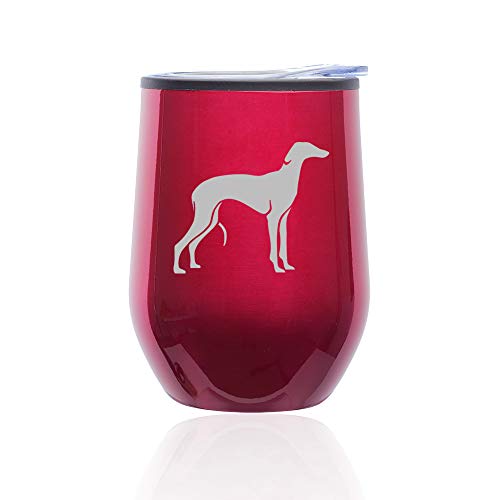 Stemless Wine Tumbler Coffee Travel Mug Glass With Lid Greyhound (Fuchsia)