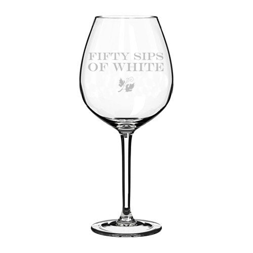 Wine Glass Goblet Funny Fifty Sips of White (20 oz Jumbo),MIP