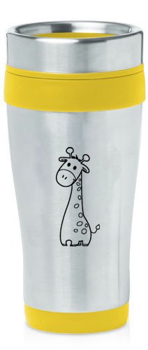 Yellow 16oz Insulated Stainless Steel Travel Mug Z841 Cute Giraffe Cartoon