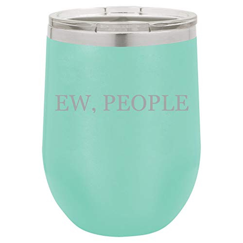 12 oz Double Wall Vacuum Insulated Stainless Steel Stemless Wine Tumbler Glass Coffee Travel Mug With Lid Ew, People Introvert Funny (Teal)