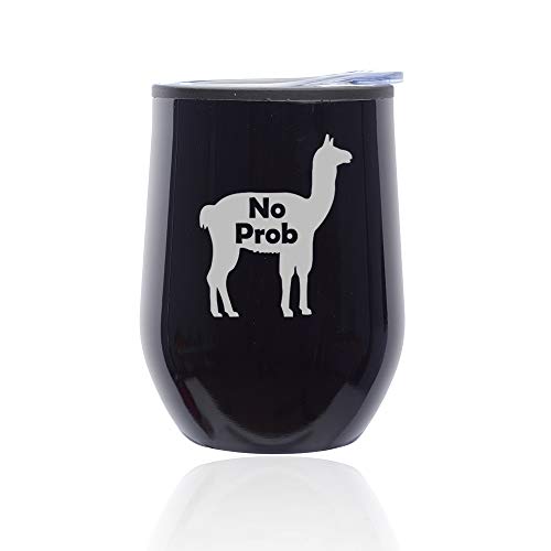 Stemless Wine Tumbler Coffee Travel Mug Glass With Lid No Prob Llama Funny (Midnight Black)