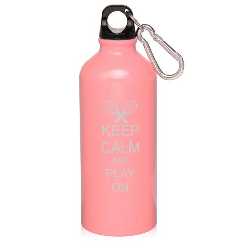 Pink 20oz Aluminum Sports Water Bottle Caribiner Clip ZW270 Keep Calm and Play On Tennis