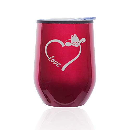 Stemless Wine Tumbler Coffee Travel Mug Glass With Lid Love Heart Country Cowgirl (Fuchsia)