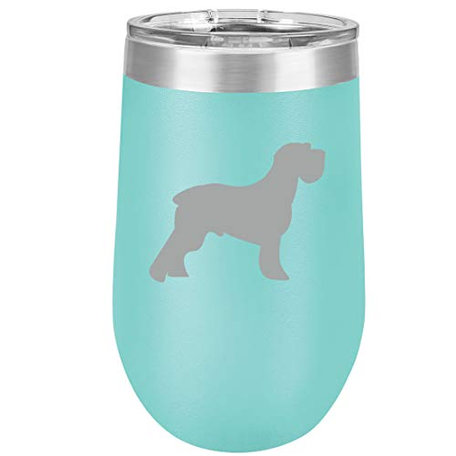 16 oz Double Wall Vacuum Insulated Stainless Steel Stemless Wine Tumbler Glass Coffee Travel Mug With Lid Schnauzer (Teal)
