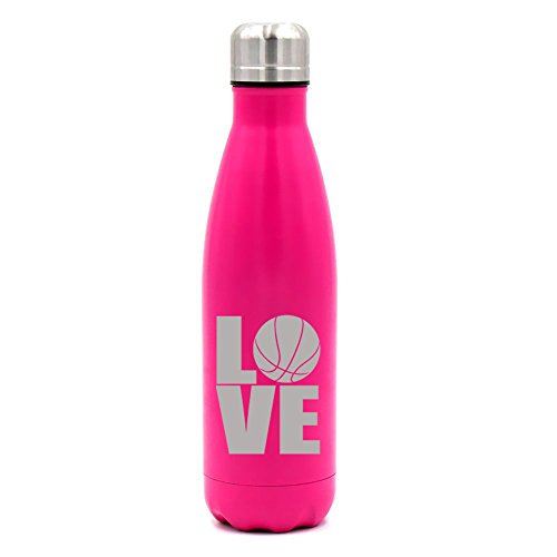 17 oz. Double Wall Vacuum Insulated Stainless Steel Water Bottle Travel Mug Cup Love Basketball (Pink)