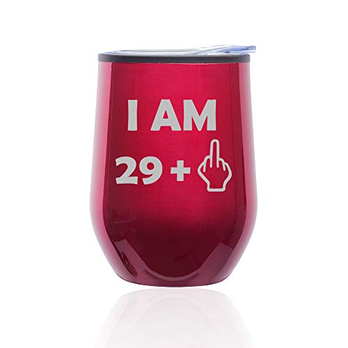 Stemless Wine Tumbler Coffee Travel Mug Glass With Lid 30th Birthday I Am 29 Plus Funny (Fuchsia)