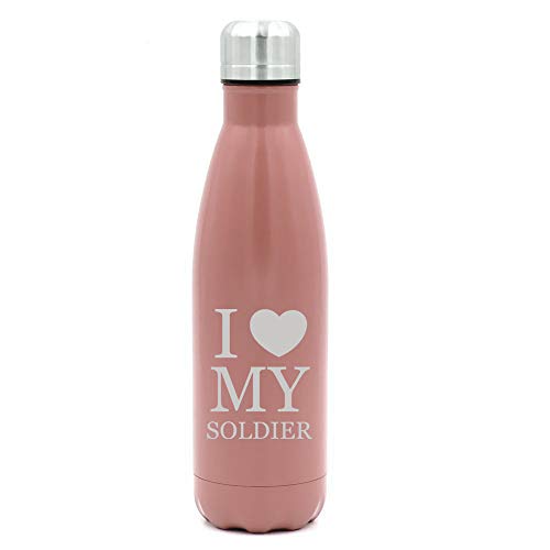 MIP Brand 17 oz. Double Wall Vacuum Insulated Stainless Steel Water Bottle Travel Mug Cup I Love My Soldier (Rose Gold)