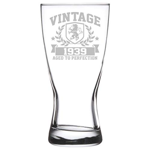 15 oz Beer Pilsner Glass Vintage Aged To Perfection 1939 80th Birthday